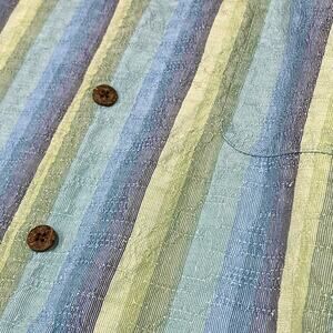 Tommy Bahama 100% Silk Hawaiian Camp Shirt Mens Large Blue Green Stripe Textured